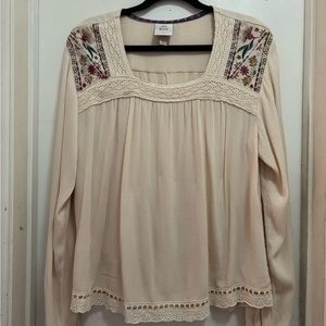 Knox Rose Cream Embroidered Multicolor Floral Print Blouse Sz XL